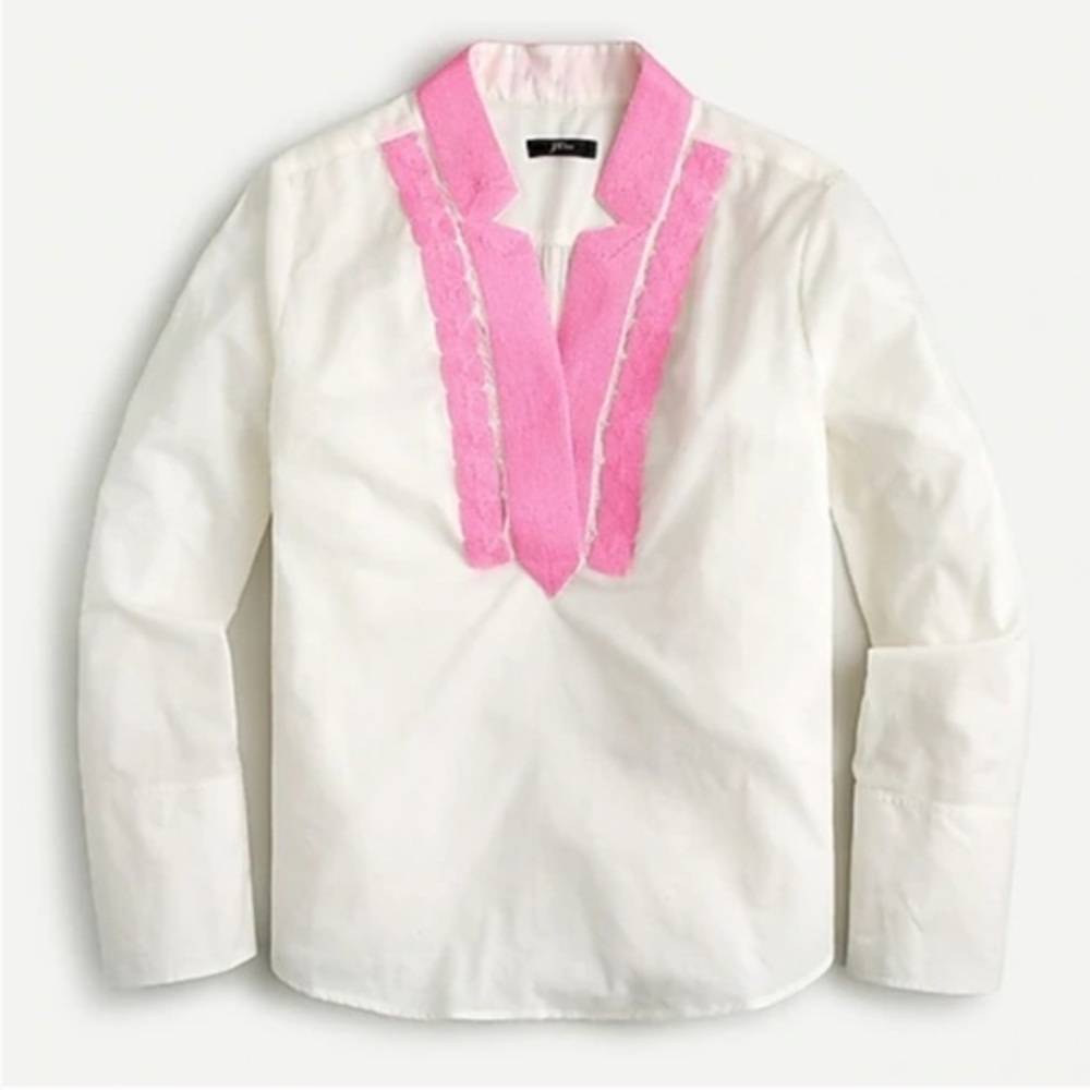 NWT J. Crew Soutache Trim Tunic White Pink XS Sm​